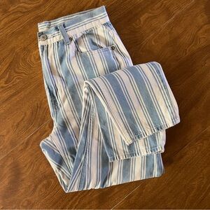 American Eagle Outfitters Women Light Blue Cotton stripes Mom denim Jeans Size 6